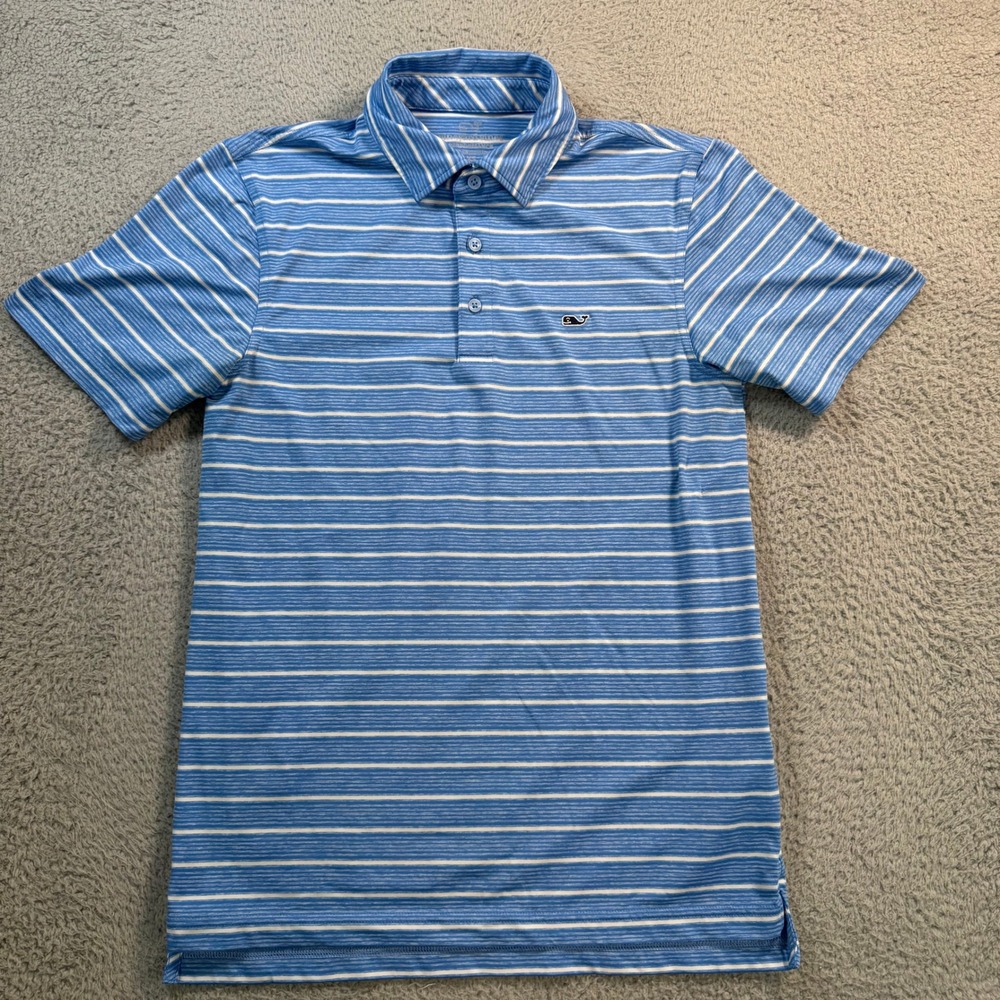 Vineyard Vines Performance Mens XS Blue White Striped Short Sleeve Polo Shirt